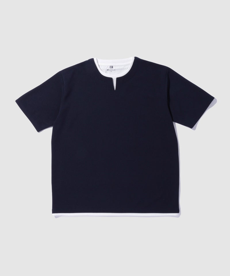 NAVY SARARI 冷感フェイクレイヤード キーネックTシャツ メンズ メール便 対応商品商品画像-3