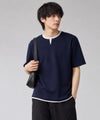 NAVY SARARI 冷感フェイクレイヤード キーネックTシャツ メンズ メール便 対応商品
