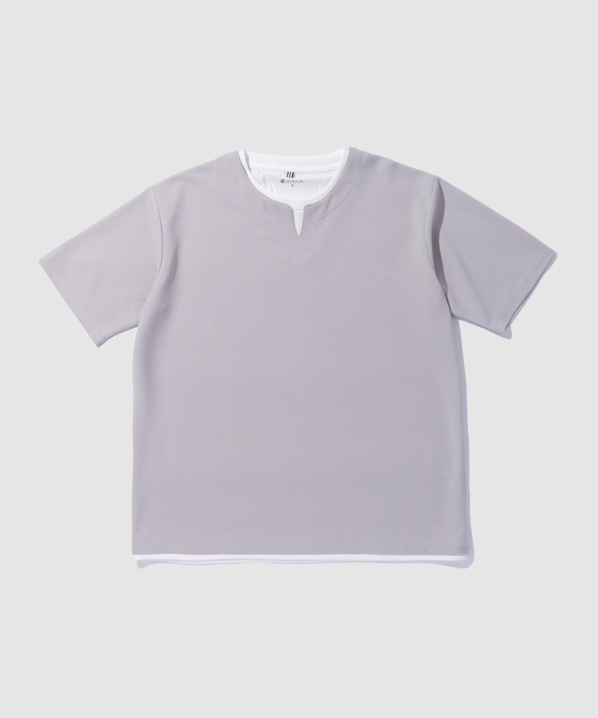 NAVY SARARI 冷感フェイクレイヤード キーネックTシャツ メンズ メール便 対応商品