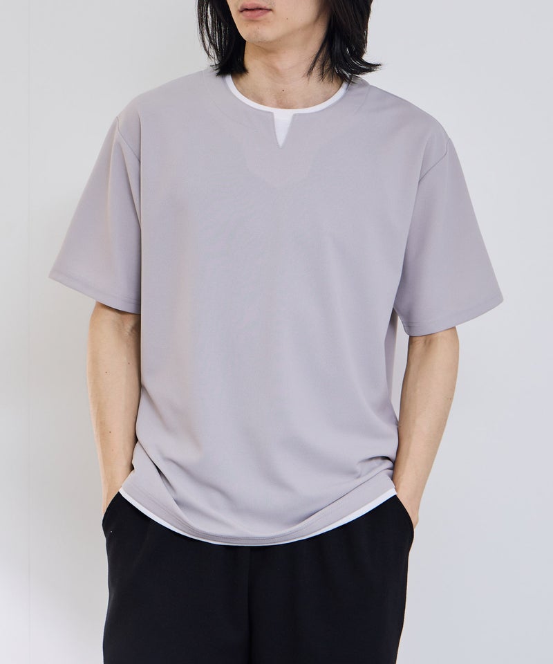 NAVY SARARI 冷感フェイクレイヤード キーネックTシャツ メンズ メール便 対応商品商品画像-4