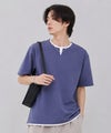 NAVY SARARI 冷感フェイクレイヤード キーネックTシャツ メンズ メール便 対応商品
