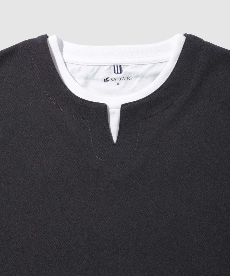 NAVY  SARARI 冷感フェイクレイヤード キーネックTシャツ メンズ メール便 対応商品商品画像-6