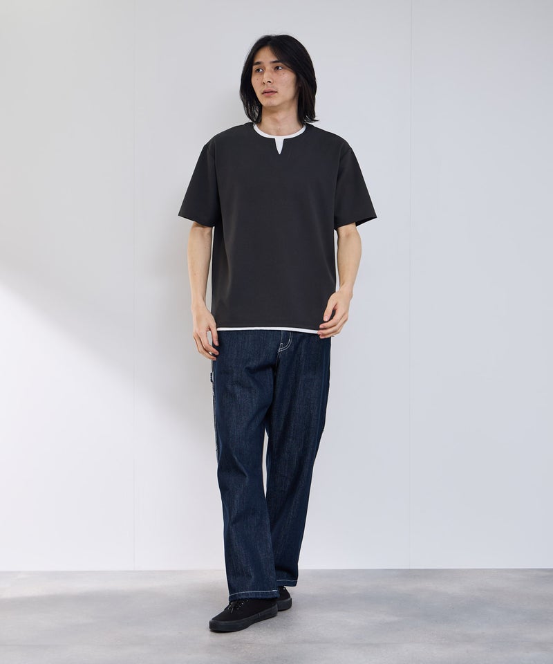 NAVY  SARARI 冷感フェイクレイヤード キーネックTシャツ メンズ メール便 対応商品商品画像-6