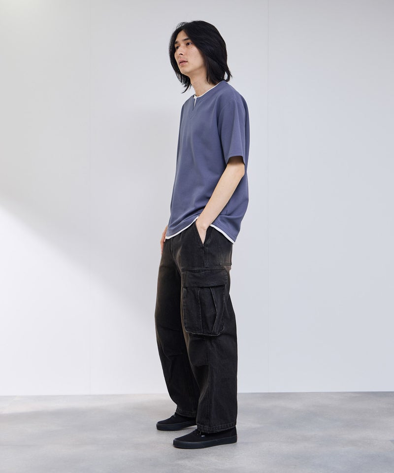 NAVY  SARARI 冷感フェイクレイヤード キーネックTシャツ メンズ メール便 対応商品商品画像-8