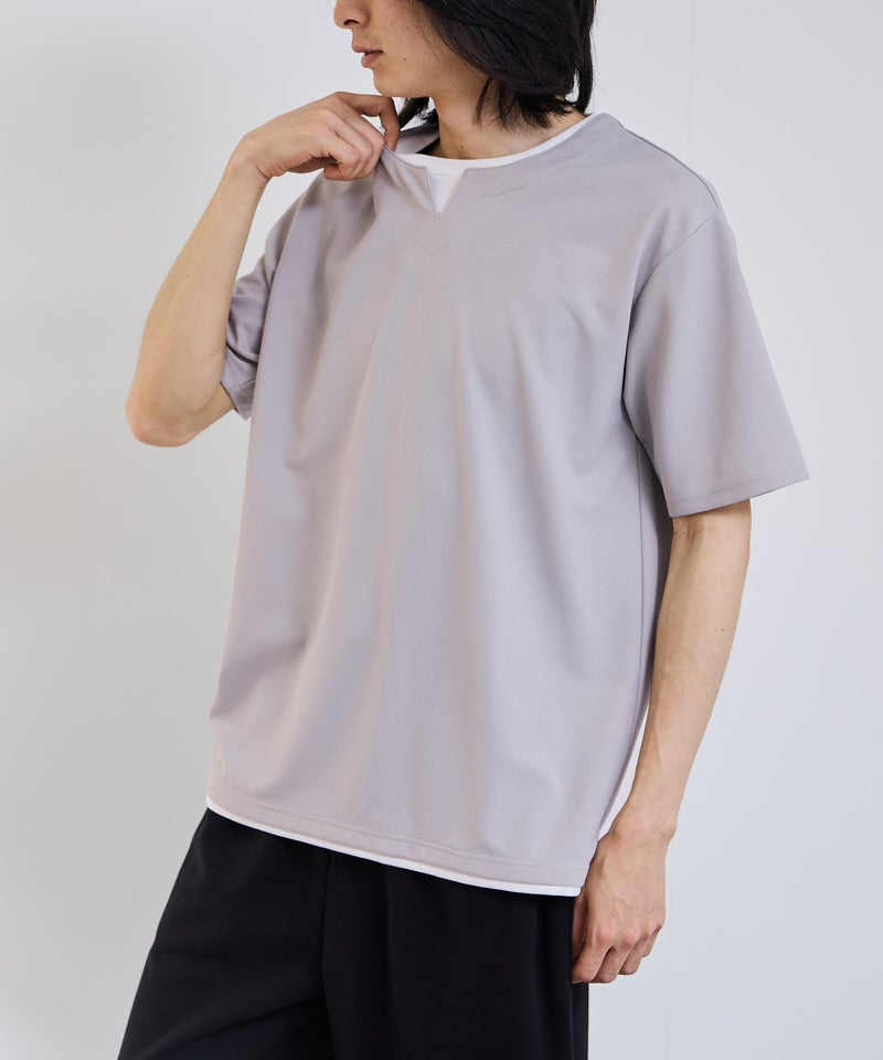 NAVY  SARARI 冷感フェイクレイヤード キーネックTシャツ メンズ メール便 対応商品商品画像-11