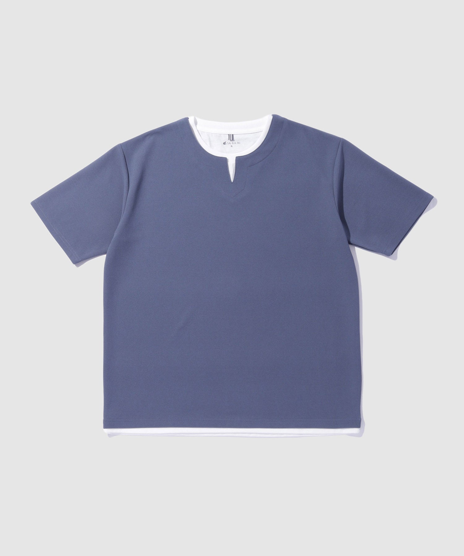 NAVY SARARI 冷感フェイクレイヤード キーネックTシャツ メンズ