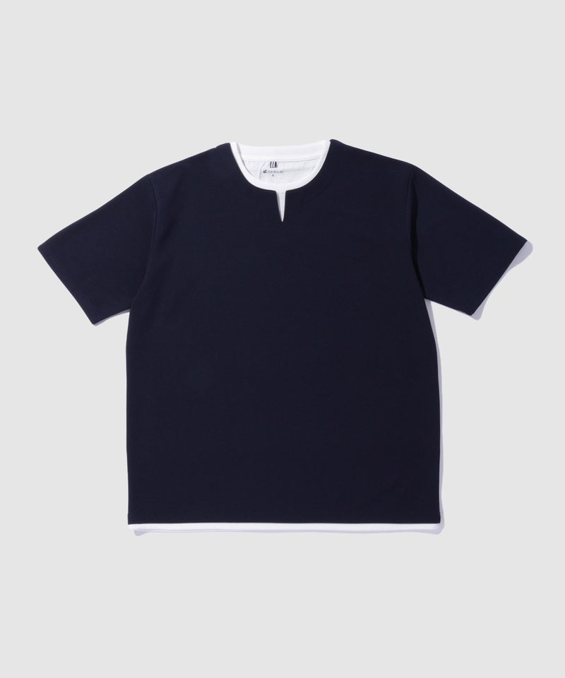 NAVY  SARARI 冷感フェイクレイヤード キーネックTシャツ メンズ メール便 対応商品商品画像-15