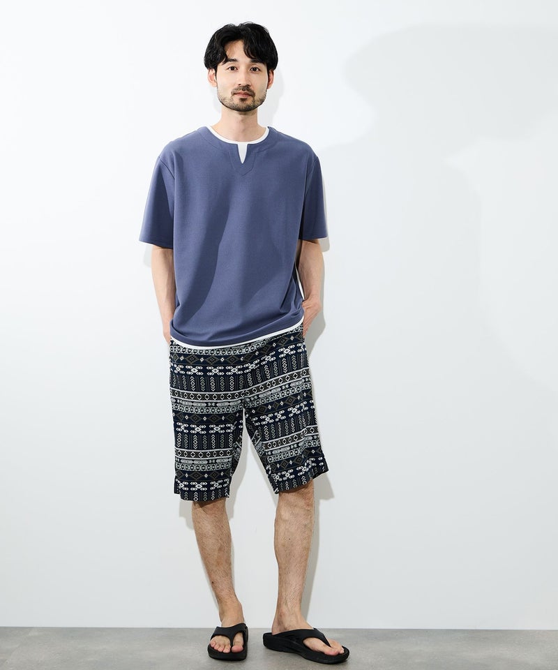 NAVY  SARARI 冷感フェイクレイヤード キーネックTシャツ メンズ メール便 対応商品商品画像-15