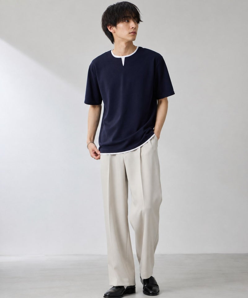 NAVY SARARI 冷感フェイクレイヤード キーネックTシャツ メンズ メール便 対応商品商品画像-16