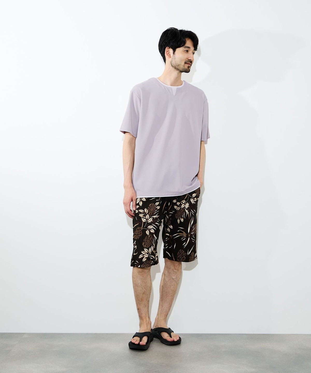 NAVY SARARI 冷感フェイクレイヤード キーネックTシャツ メンズ メール便 対応商品
