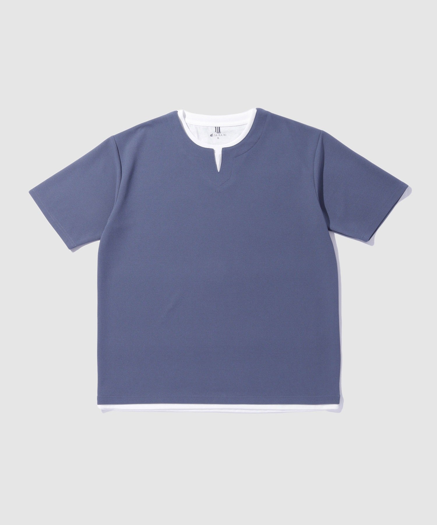 NAVY SARARI 冷感フェイクレイヤード キーネックTシャツ メンズ