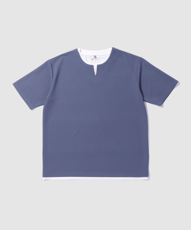 NAVY SARARI 冷感フェイクレイヤード キーネックTシャツ メンズ メール便 対応商品商品画像-22