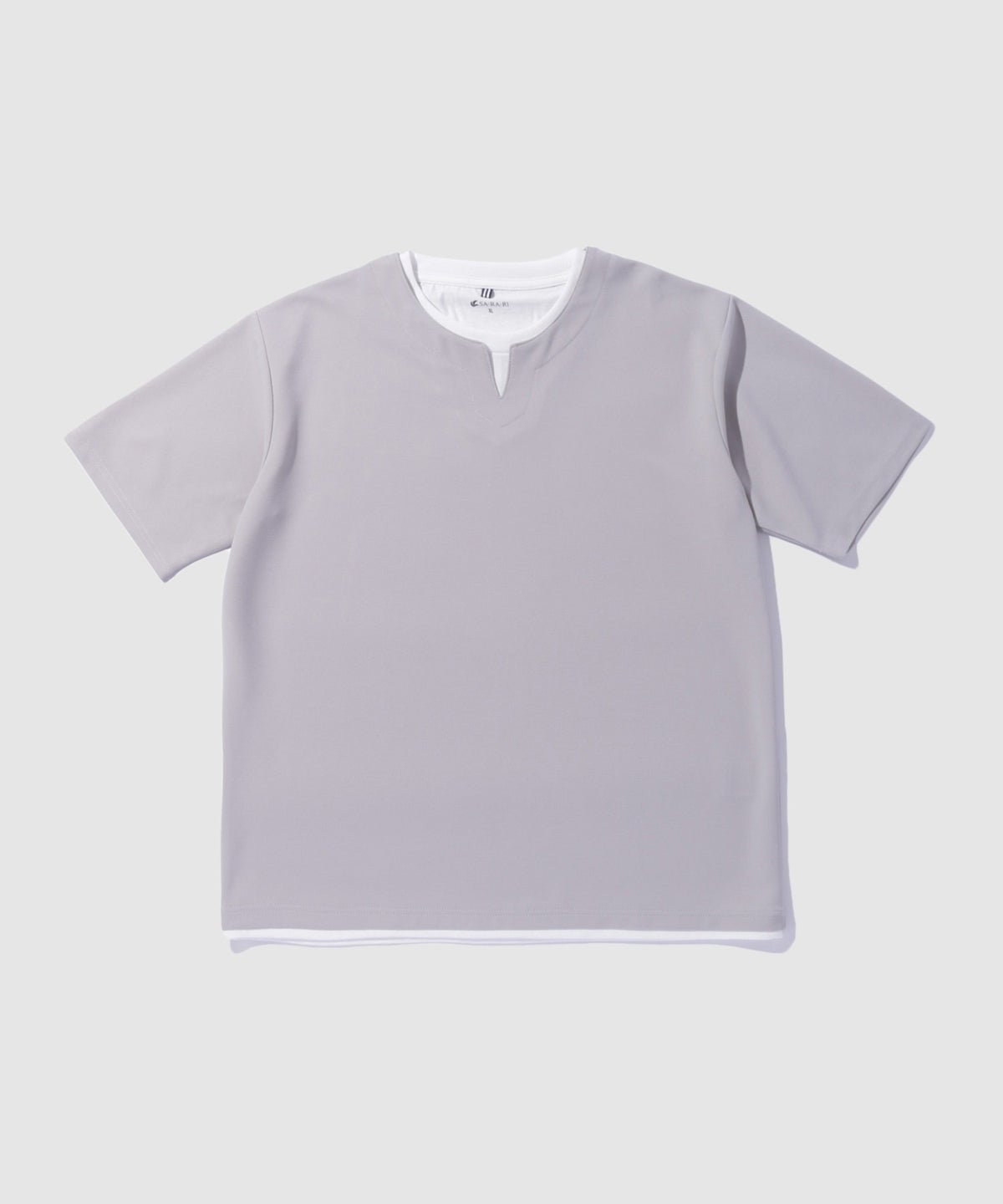 NAVY SARARI 冷感フェイクレイヤード キーネックTシャツ メンズ メール便 対応商品