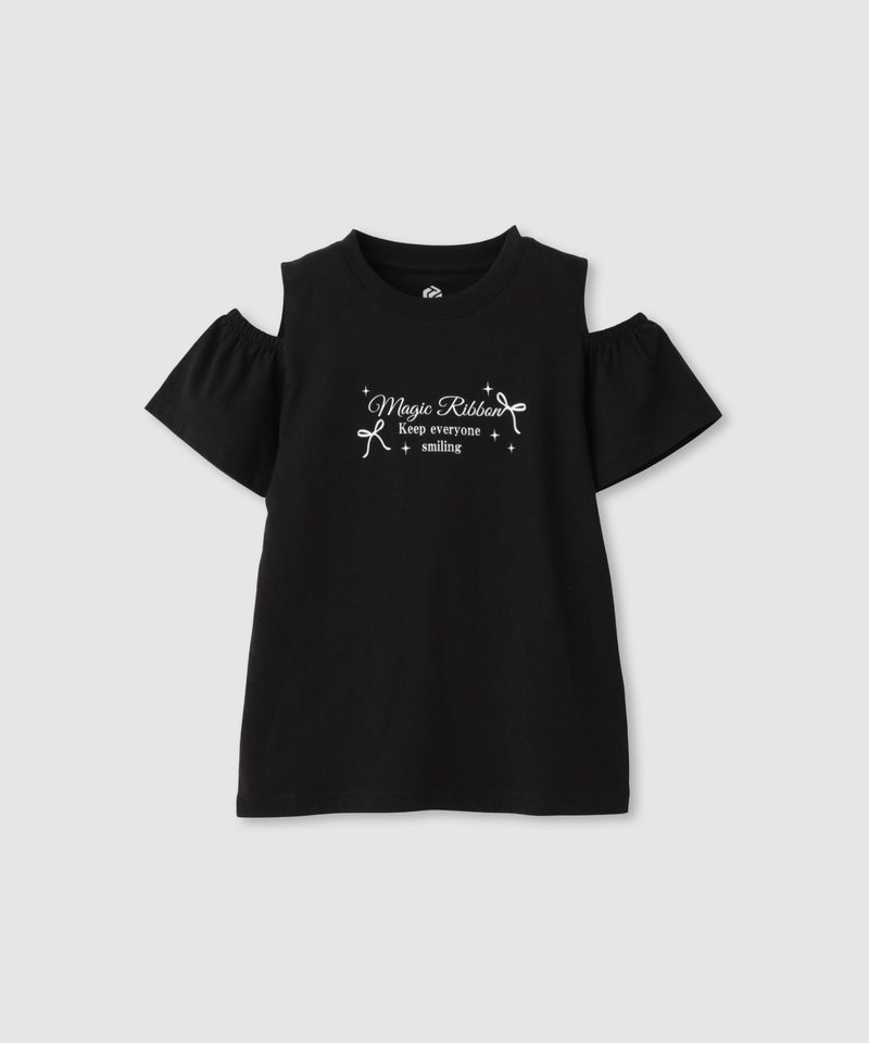 T-GRAPHICS リボンプリント 肩開きTシャツ キッズ メール便 対応商品商品画像-2
