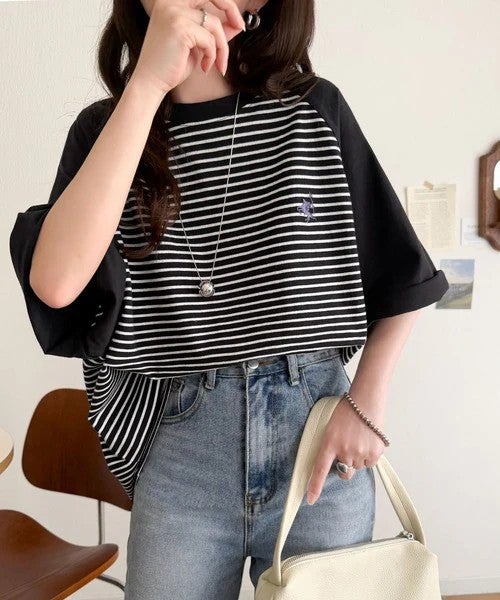 Classical Elf 《JaVaジャバコラボ》お洒落迷子の救世主。綿100％胸刺繍ラグラン配色ボーダーTシャツ商品画像-2