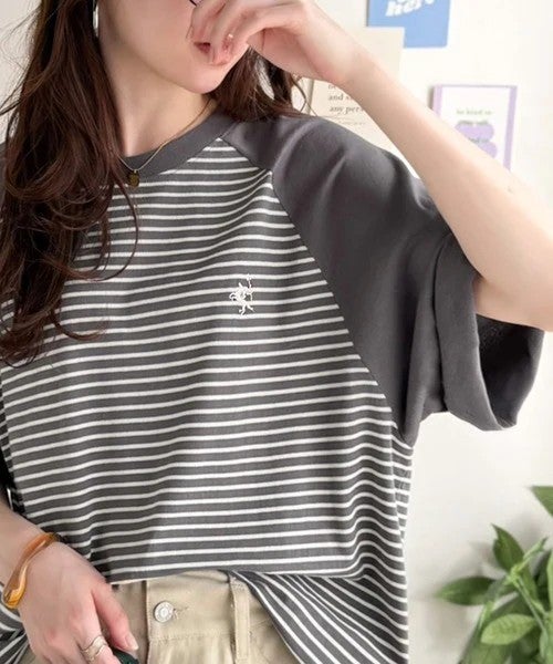 Classical Elf 《JaVaジャバコラボ》お洒落迷子の救世主。綿100%胸刺繍ラグラン配色ボーダーTシャツ商品画像-3