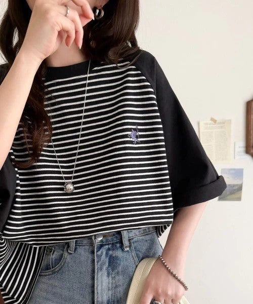 Classical Elf 《JaVaジャバコラボ》お洒落迷子の救世主。綿100％胸刺繍ラグラン配色ボーダーTシャツ商品画像-4