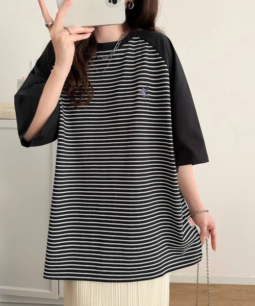 Classical Elf 《JaVaジャバコラボ》お洒落迷子の救世主。綿100％胸刺繍ラグラン配色ボーダーTシャツ商品画像-11