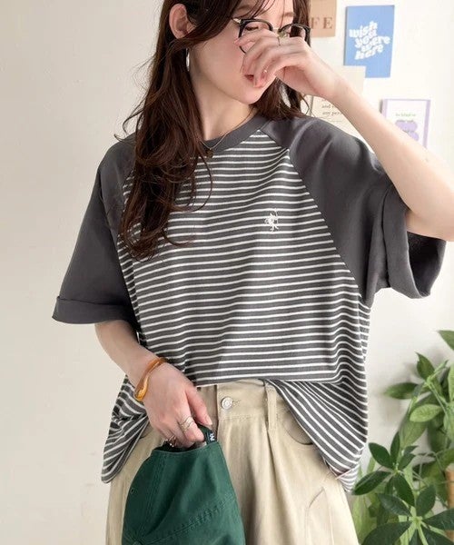 Classical Elf 《JaVaジャバコラボ》お洒落迷子の救世主。綿100%胸刺繍ラグラン配色ボーダーTシャツ商品画像-12