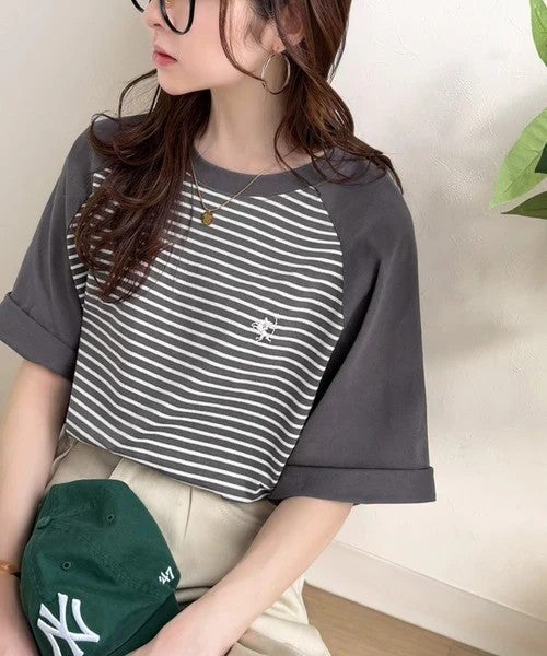 Classical Elf 《JaVaジャバコラボ》お洒落迷子の救世主。綿100%胸刺繍ラグラン配色ボーダーTシャツ商品画像-13