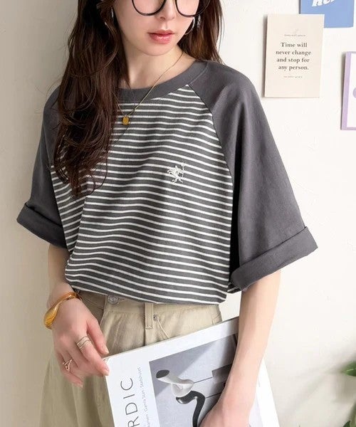 Classical Elf 《JaVaジャバコラボ》お洒落迷子の救世主。綿100％胸刺繍ラグラン配色ボーダーTシャツ商品画像-14