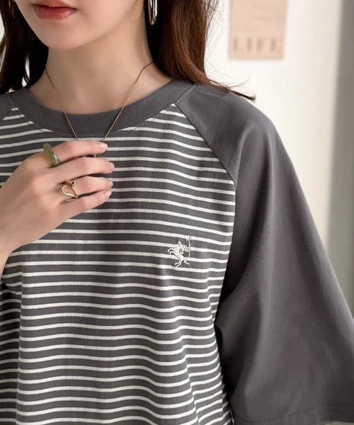 Classical Elf 《JaVaジャバコラボ》お洒落迷子の救世主。綿100%胸刺繍ラグラン配色ボーダーTシャツ商品画像-33