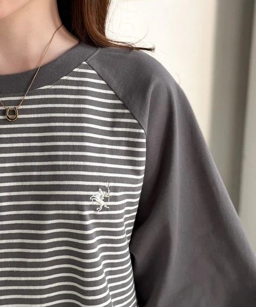 Classical Elf 《JaVaジャバコラボ》お洒落迷子の救世主。綿100％胸刺繍ラグラン配色ボーダーTシャツ商品画像-34