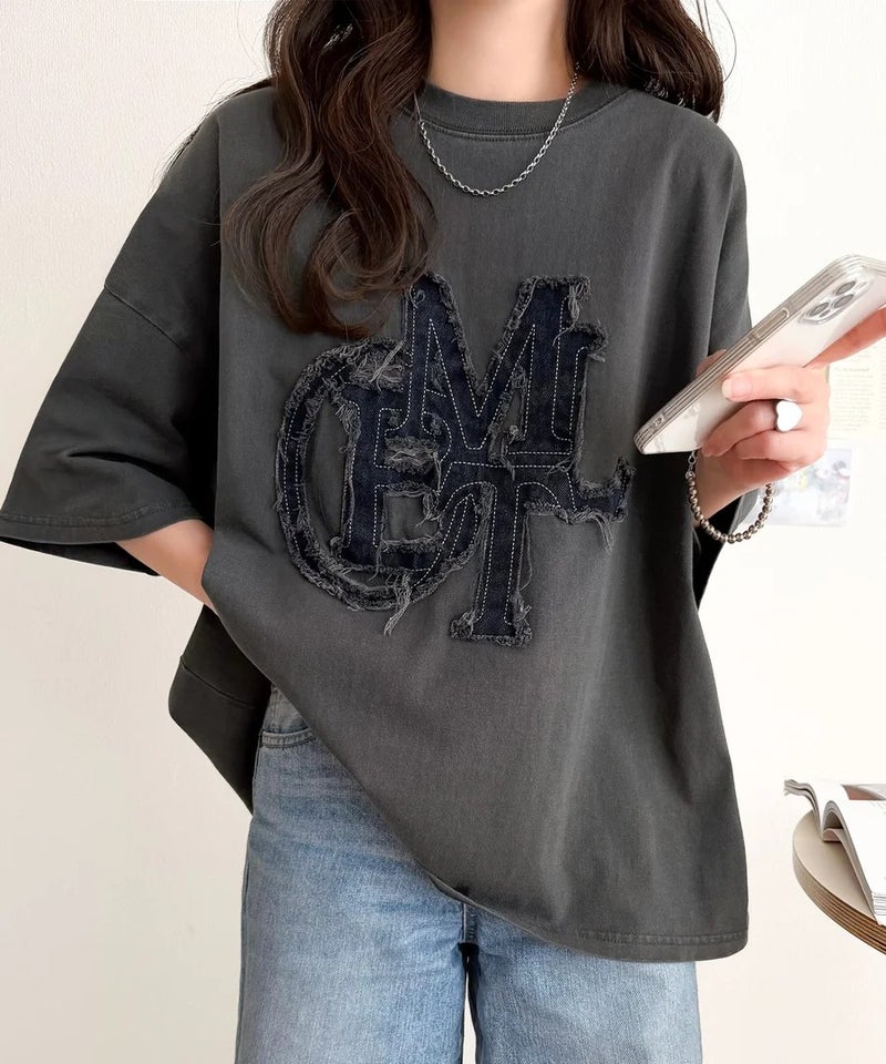 Classical Elf 【mily bilet】いつものカジュアルに、遊びをひとさじ。デニムフリンジワッペン使いコットン100%オーバーサイズTシャツ（半袖）商品画像-3