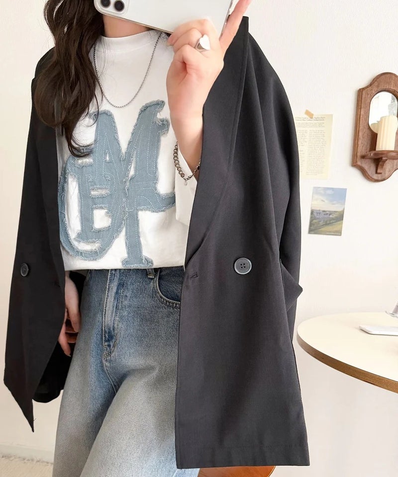 Classical Elf 【mily bilet】いつものカジュアルに、遊びをひとさじ。デニムフリンジワッペン使いコットン100%オーバーサイズTシャツ(半袖)商品画像-10