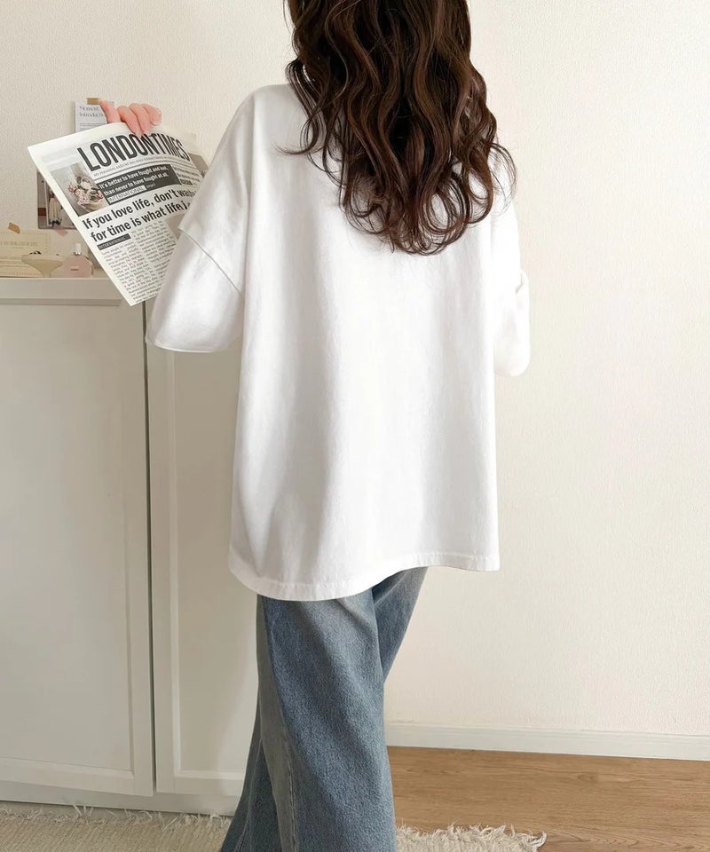 Classical Elf 【mily bilet】いつものカジュアルに、遊びをひとさじ。デニムフリンジワッペン使いコットン100%オーバーサイズTシャツ（半袖）商品画像-12