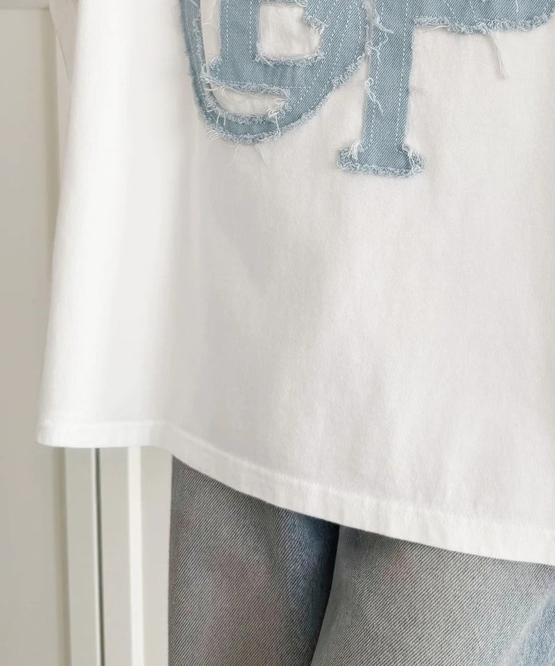 Classical Elf 【mily bilet】いつものカジュアルに、遊びをひとさじ。デニムフリンジワッペン使いコットン100%オーバーサイズTシャツ（半袖）商品画像-29