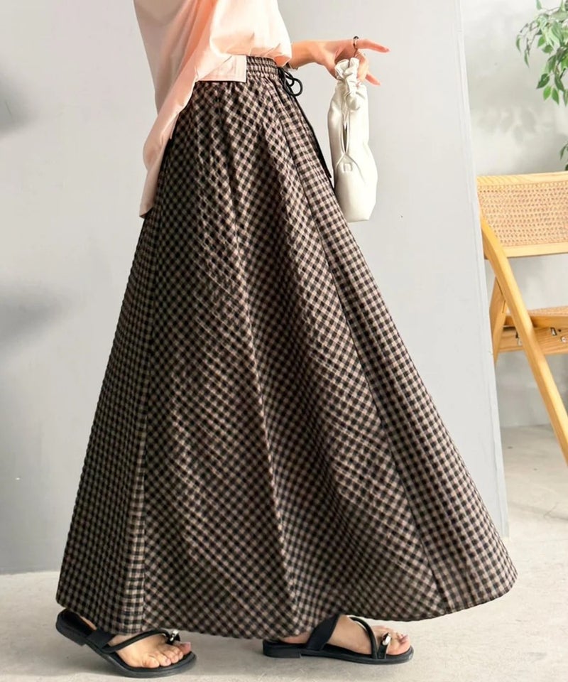 Classical Elf 爽やかに、軽やかに!大人の春夏スカート。サッカーチェックバイヤス切替フレアスカート商品画像-1