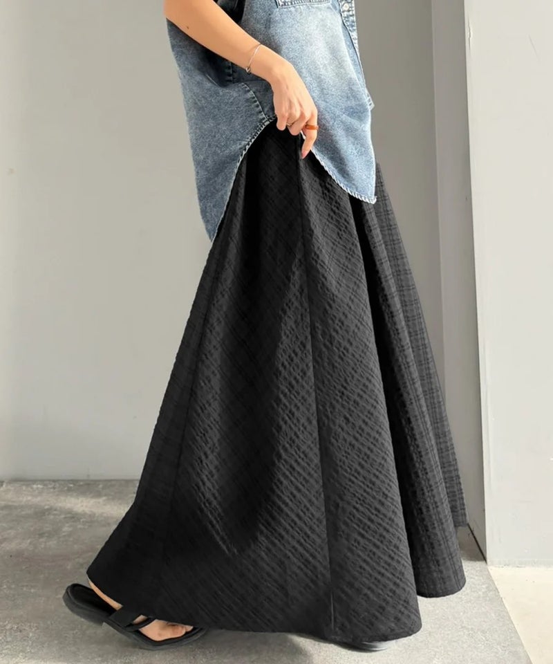 Classical Elf　爽やかに、軽やかに！大人の春夏スカート。サッカーチェックバイヤス切替フレアスカート商品画像-2