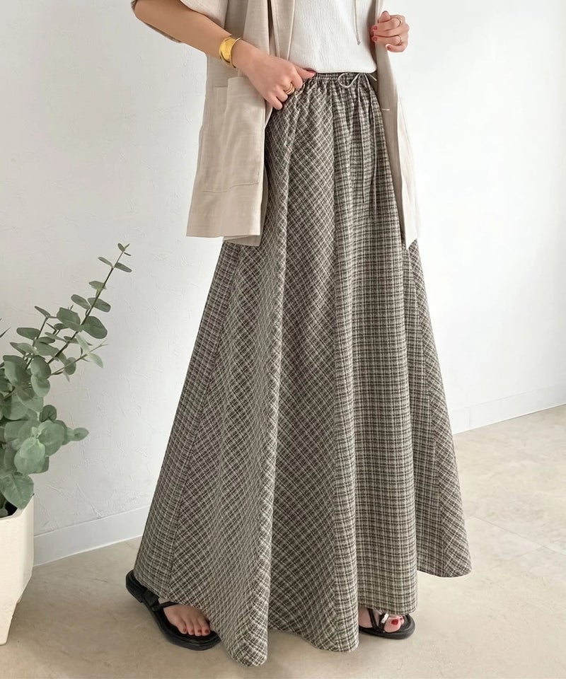 Classical Elf　爽やかに、軽やかに！大人の春夏スカート。サッカーチェックバイヤス切替フレアスカート商品画像-3