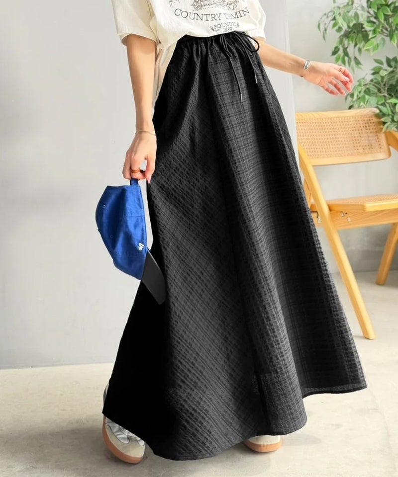 Classical Elf　爽やかに、軽やかに！大人の春夏スカート。サッカーチェックバイヤス切替フレアスカート商品画像-5