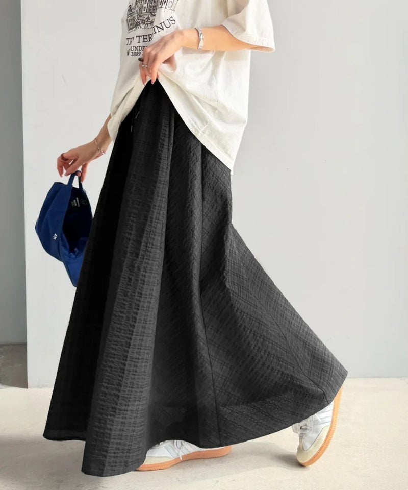 Classical Elf　爽やかに、軽やかに！大人の春夏スカート。サッカーチェックバイヤス切替フレアスカート商品画像-6