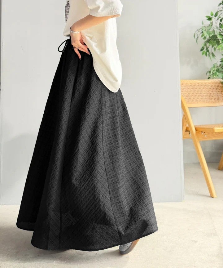 Classical Elf　爽やかに、軽やかに！大人の春夏スカート。サッカーチェックバイヤス切替フレアスカート商品画像-10