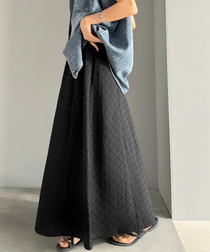 Classical Elf 爽やかに、軽やかに!大人の春夏スカート。サッカーチェックバイヤス切替フレアスカート商品画像-13