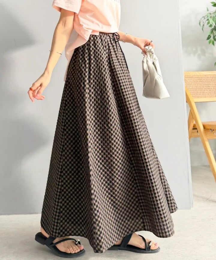 Classical Elf 爽やかに、軽やかに!大人の春夏スカート。サッカーチェックバイヤス切替フレアスカート商品画像-17