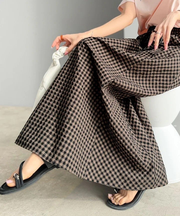 Classical Elf　爽やかに、軽やかに！大人の春夏スカート。サッカーチェックバイヤス切替フレアスカート商品画像-18