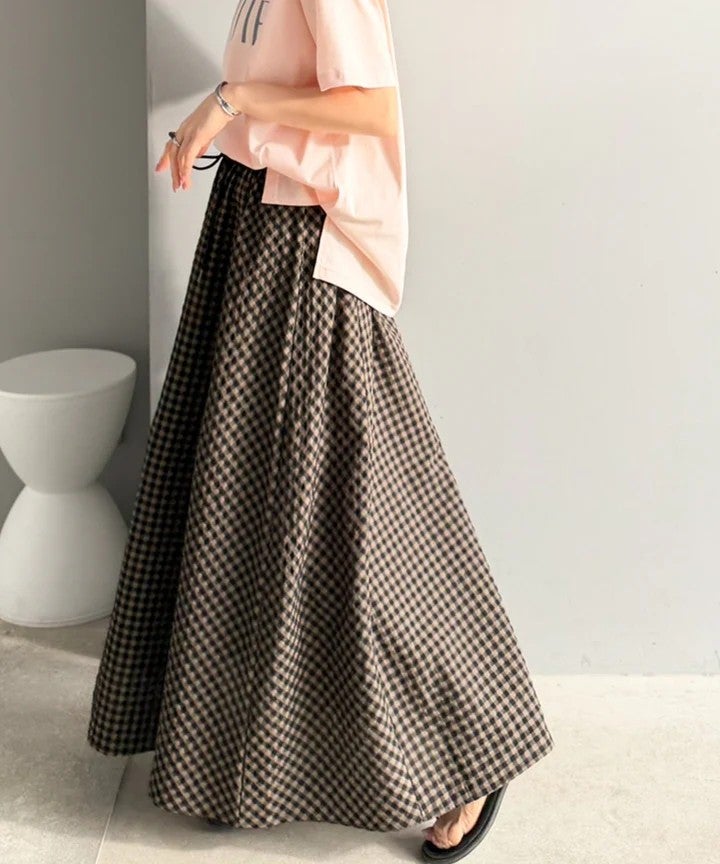 Classical Elf 爽やかに、軽やかに!大人の春夏スカート。サッカーチェックバイヤス切替フレアスカート商品画像-19