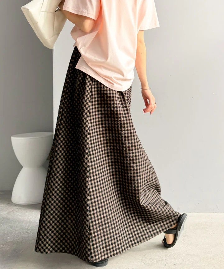 Classical Elf　爽やかに、軽やかに！大人の春夏スカート。サッカーチェックバイヤス切替フレアスカート商品画像-20