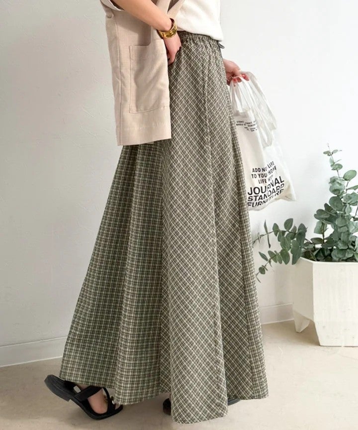 Classical Elf　爽やかに、軽やかに！大人の春夏スカート。サッカーチェックバイヤス切替フレアスカート商品画像-21