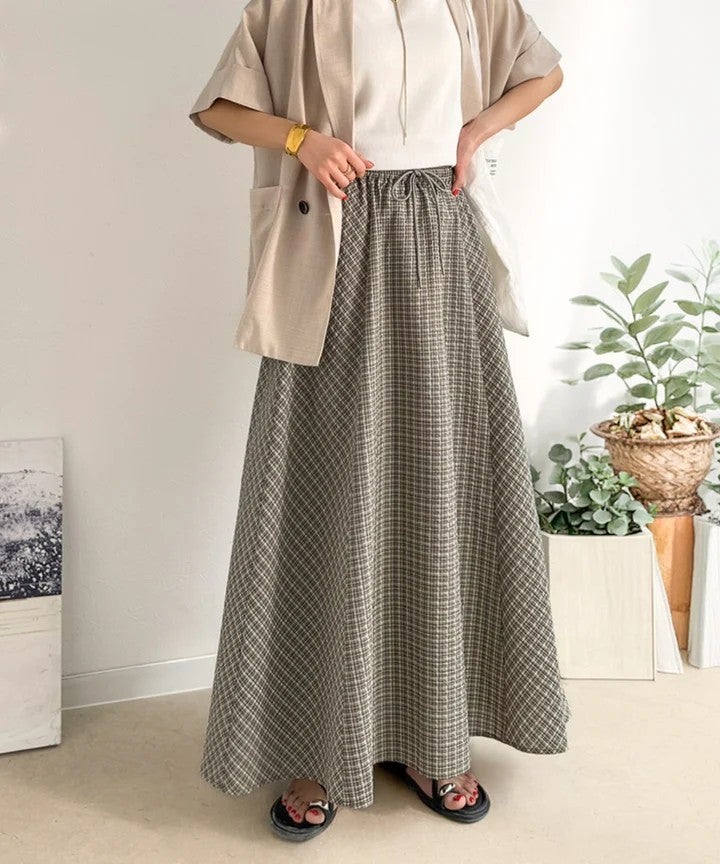 Classical Elf　爽やかに、軽やかに！大人の春夏スカート。サッカーチェックバイヤス切替フレアスカート商品画像-22