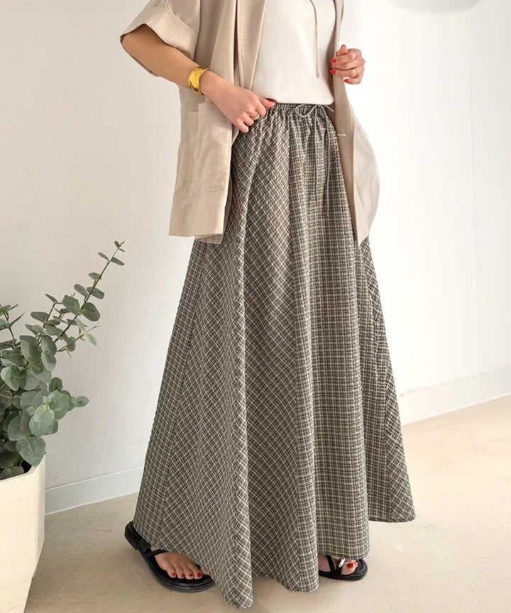 Classical Elf　爽やかに、軽やかに！大人の春夏スカート。サッカーチェックバイヤス切替フレアスカート商品画像-23