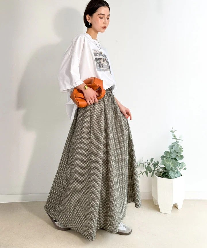 Classical Elf 爽やかに、軽やかに!大人の春夏スカート。サッカーチェックバイヤス切替フレアスカート商品画像-25