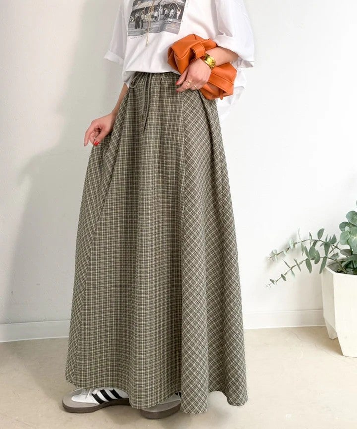 Classical Elf 爽やかに、軽やかに!大人の春夏スカート。サッカーチェックバイヤス切替フレアスカート商品画像-26