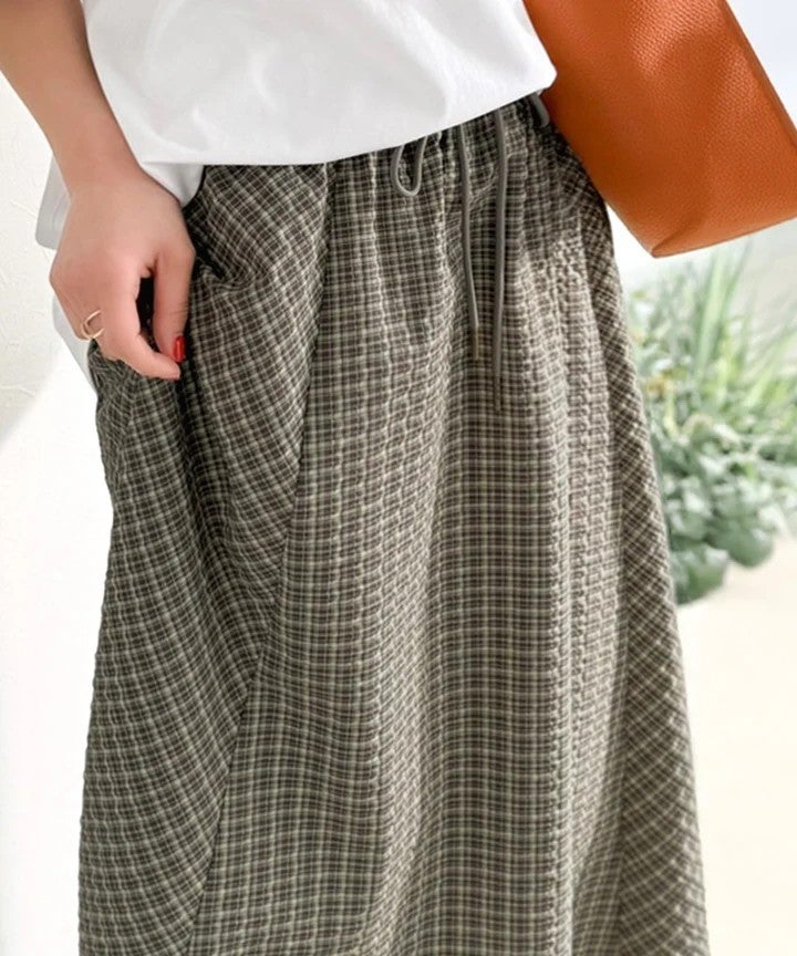 Classical Elf　爽やかに、軽やかに！大人の春夏スカート。サッカーチェックバイヤス切替フレアスカート商品画像-27