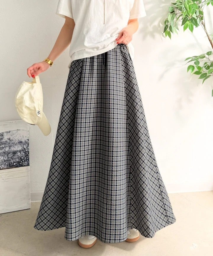 Classical Elf　爽やかに、軽やかに！大人の春夏スカート。サッカーチェックバイヤス切替フレアスカート商品画像-30