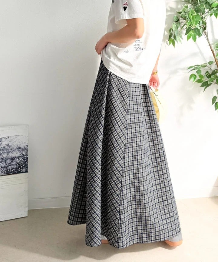 Classical Elf　爽やかに、軽やかに！大人の春夏スカート。サッカーチェックバイヤス切替フレアスカート商品画像-31